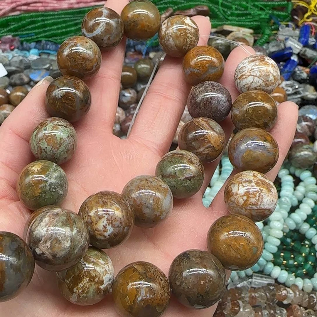 玛瑙/玉髓珠宝半成品合金毕加索石16mm一条