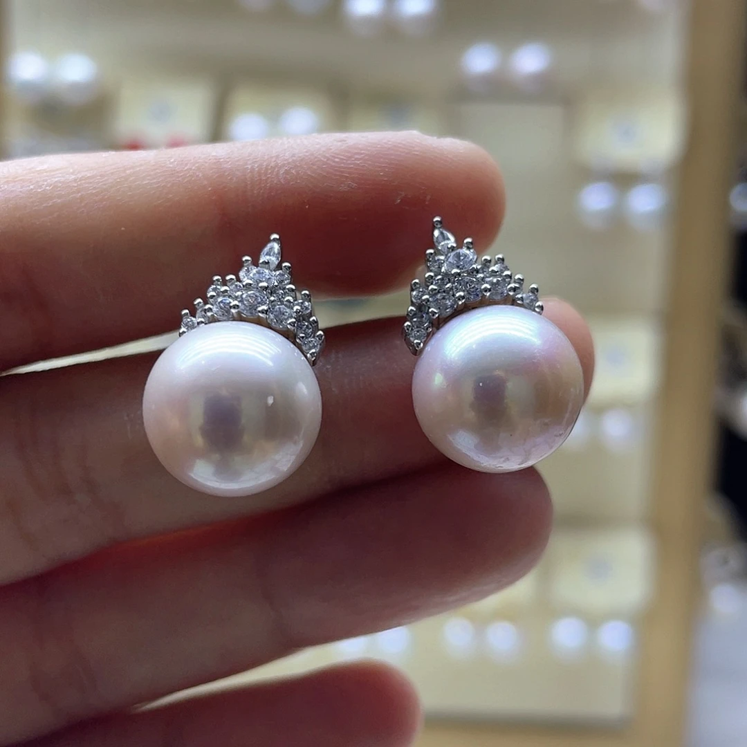 银S925镶嵌淡水珍珠耳饰