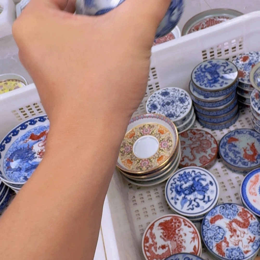 瓷片青花海水龙二才马蹄盖碗