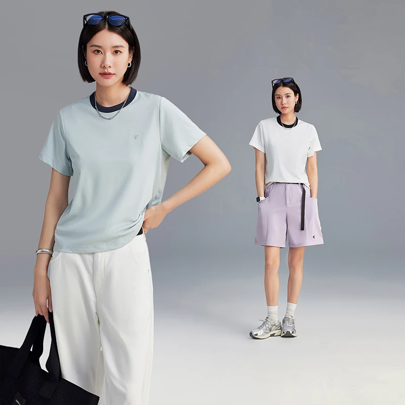 CLOUDSPACE/云上生活【冰藻t】领口撞色圆领T恤女短袖2025夏季新款