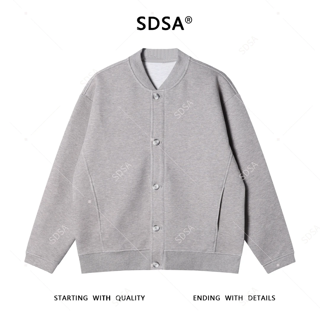 SDSA男士秋冬新款痞帅男装极简风纯色棒球领纽扣开衫卫衣百搭时尚