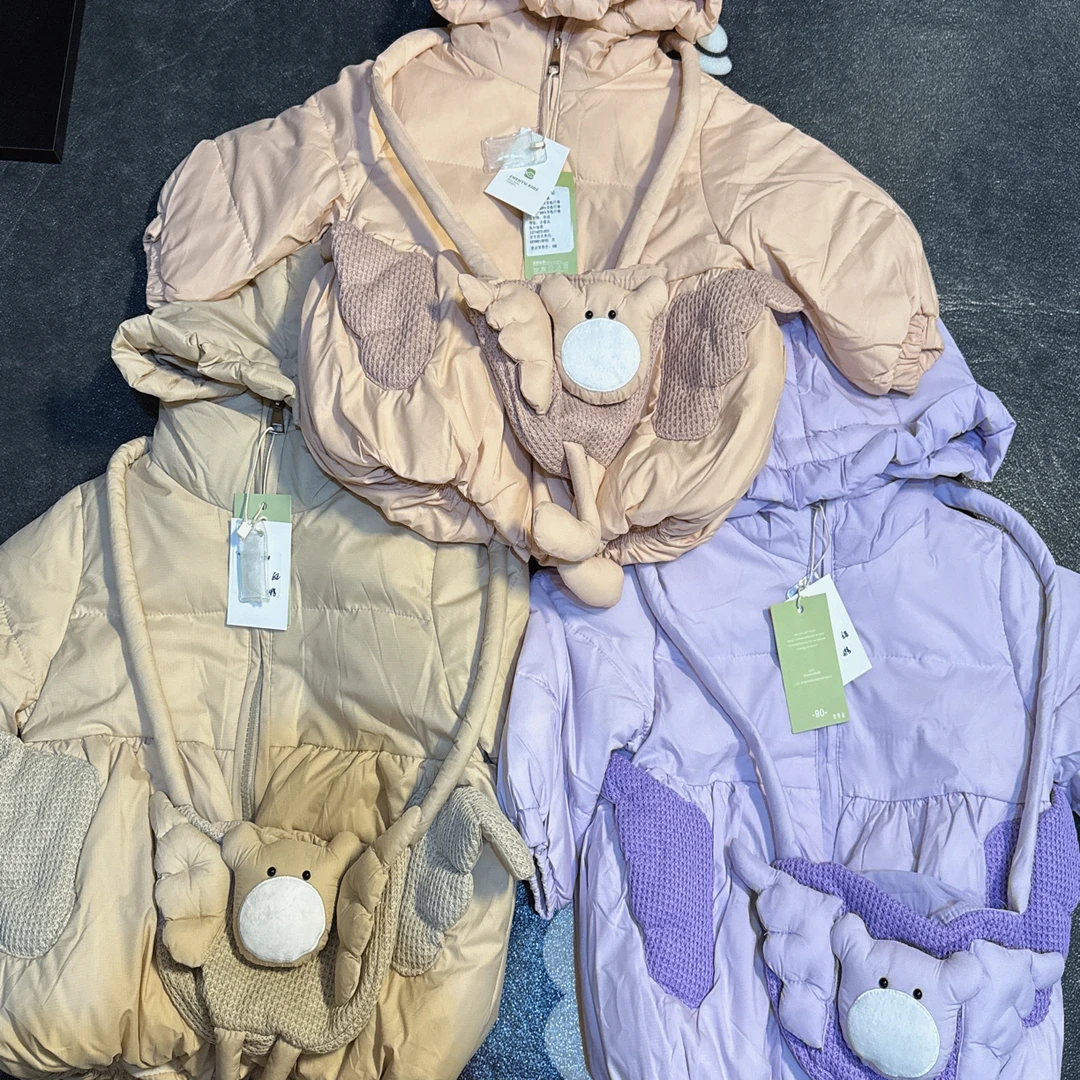 新款女宝宝白鸭绒羽绒服带小包包