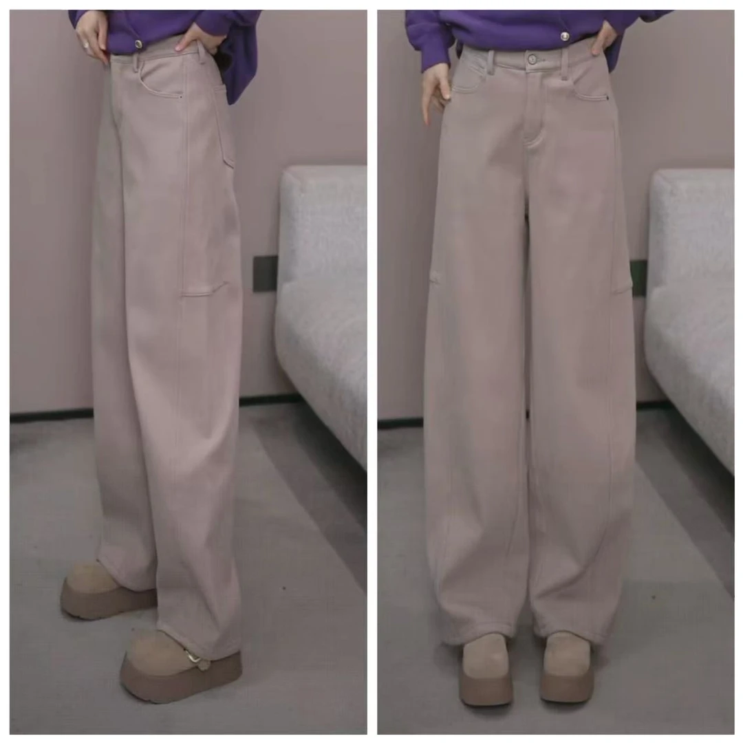 加绒【高级磨毛明线设计弯刀牛仔裤】FL 81021-2【NO退换】瑕疵品