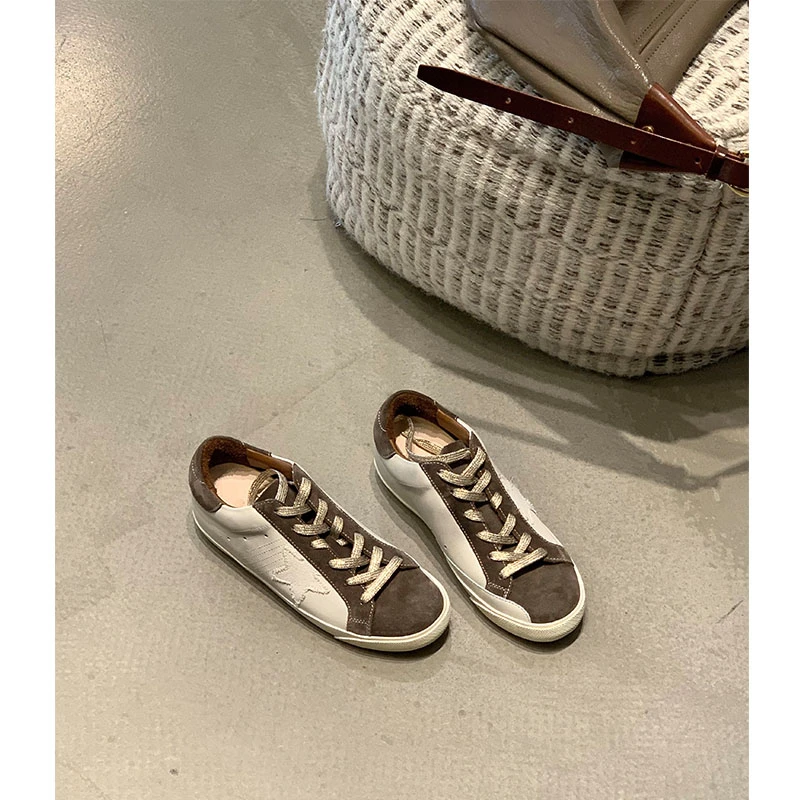 吕小布 | 2025新款小脏鞋头层牛皮拼色休闲板鞋内增高脏脏鞋0397