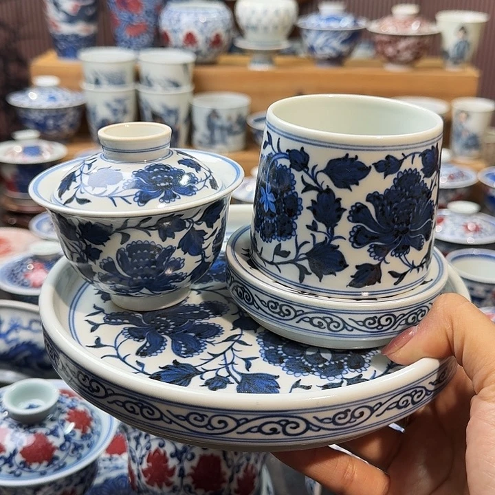 微瑕四项花卉牡丹花四件套柴窑