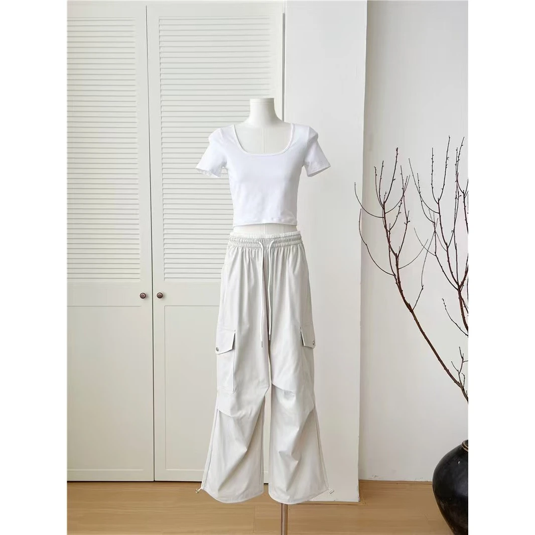 25年新款女士休闲高腰工装阔腿裤夏季薄款宽松百搭垂感2533-1