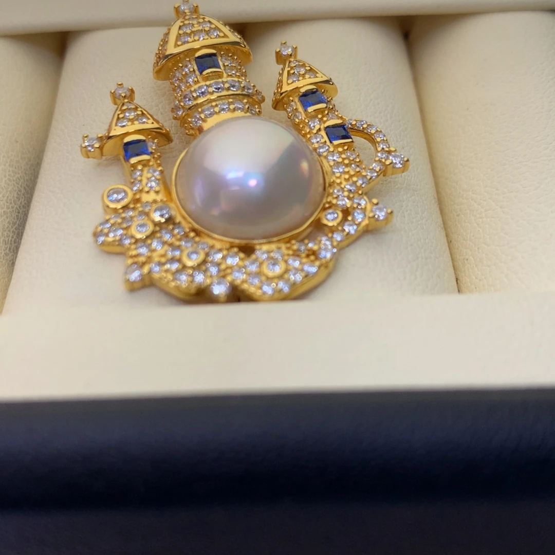 拼合珍珠（马贝珠）吊坠(不含链)银S925镶嵌