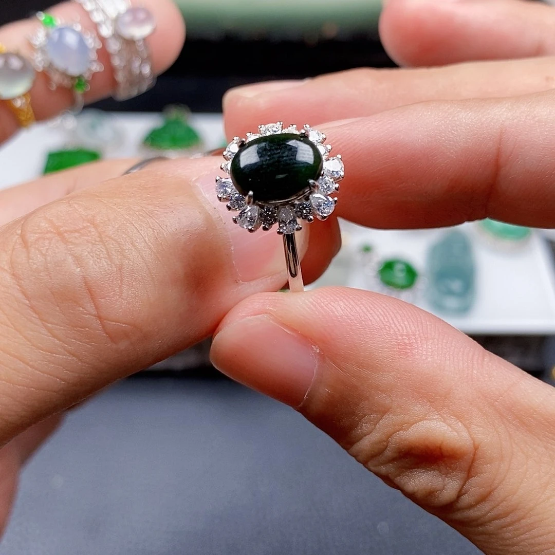 翡翠戒指银S925镶嵌戒指