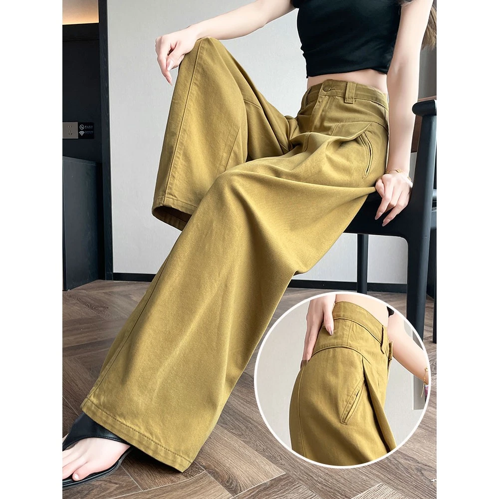 多巴胺阔腿牛仔裤女春夏2025新款高腰宽松显瘦休闲拖地裤直筒裤子