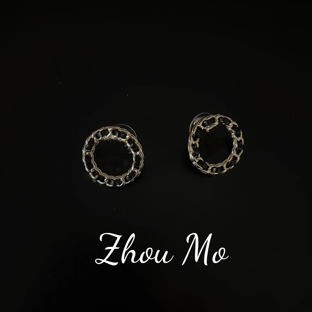 铜合金耳饰 【MOMO】高级圆形穿皮耳环B-227