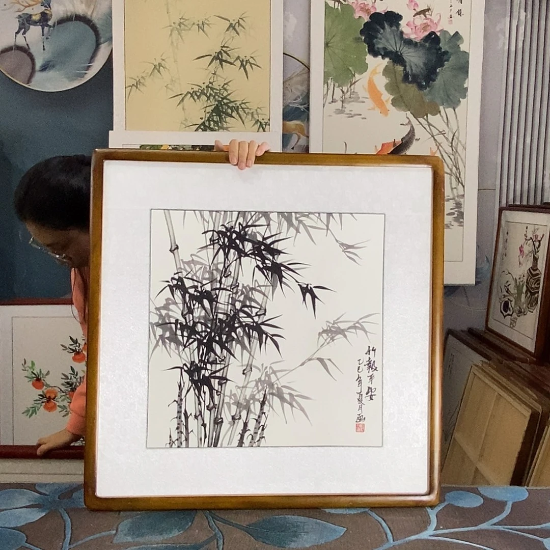 国画手写手绘带框包邮国画作品62✖️62