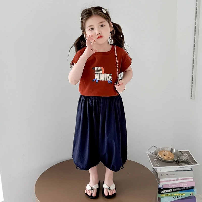 女童夏季套装2025新款洋气女宝宝圆领T恤休闲裤夏装儿童女童套装