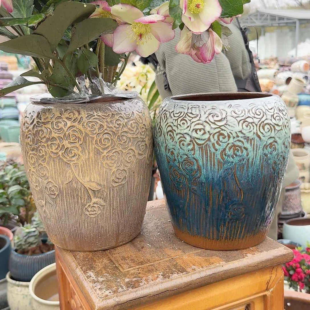 紫砂花盆口16高23（两个玫瑰花窝口