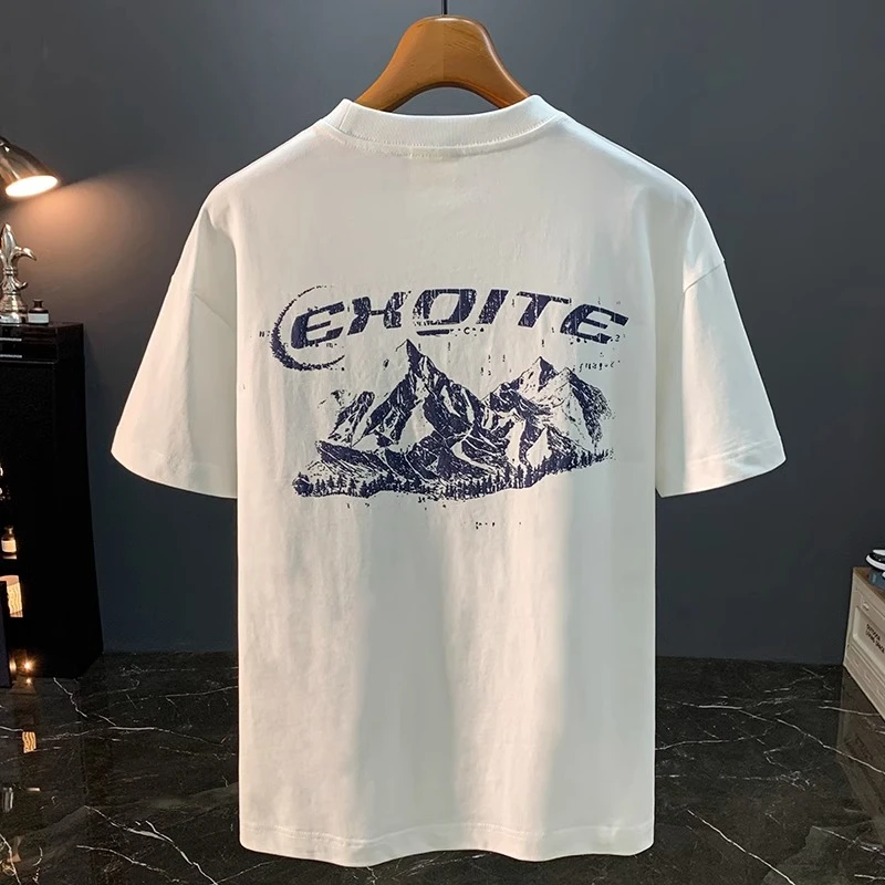 JJ美式重磅潮流宽松短袖T恤男印花夏季上衣体恤休闲落肩半袖男衣