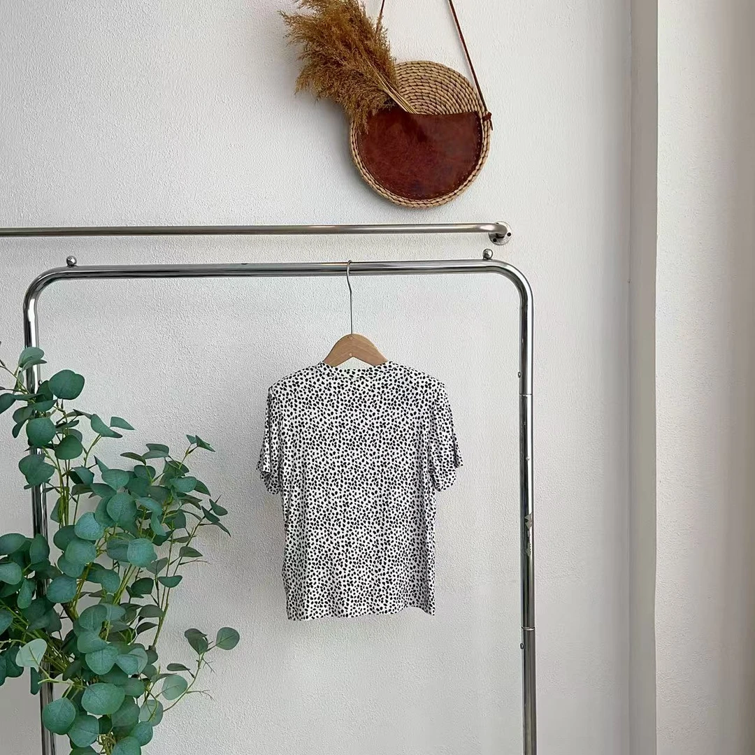 3066蛋豹纹花短袖T恤