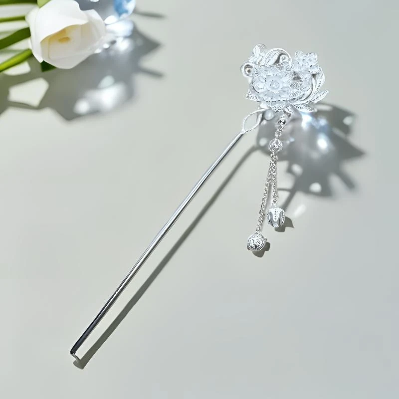 足银银制品 黔韵银绣足银蝶恋花发簪时尚精美气质银簪白搭超仙