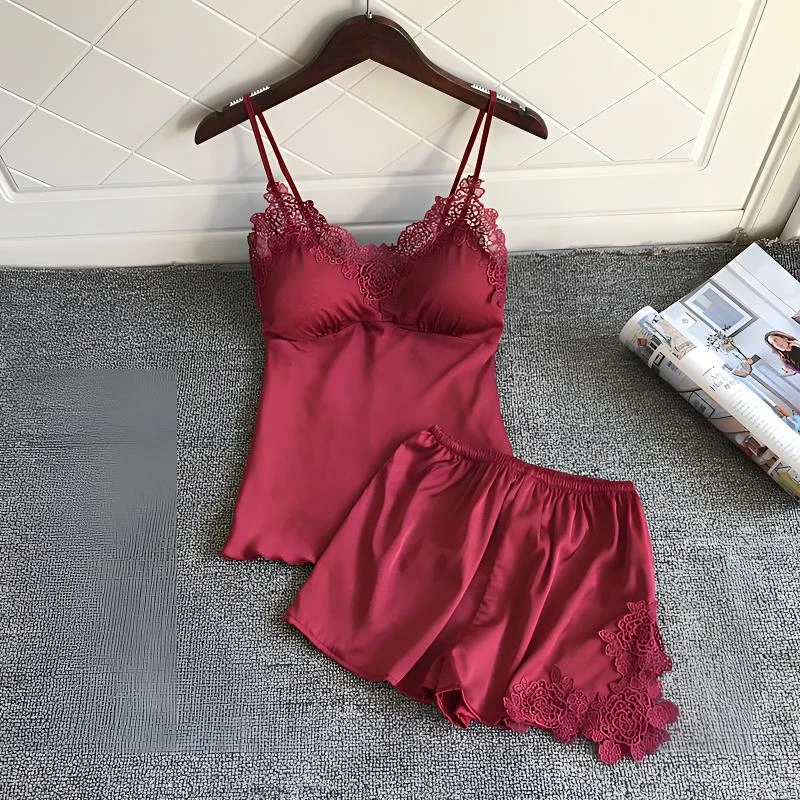 性感睡衣套装女聚拢小胸夏季小个子薄款诱惑带胸垫吊带睡裤两件套