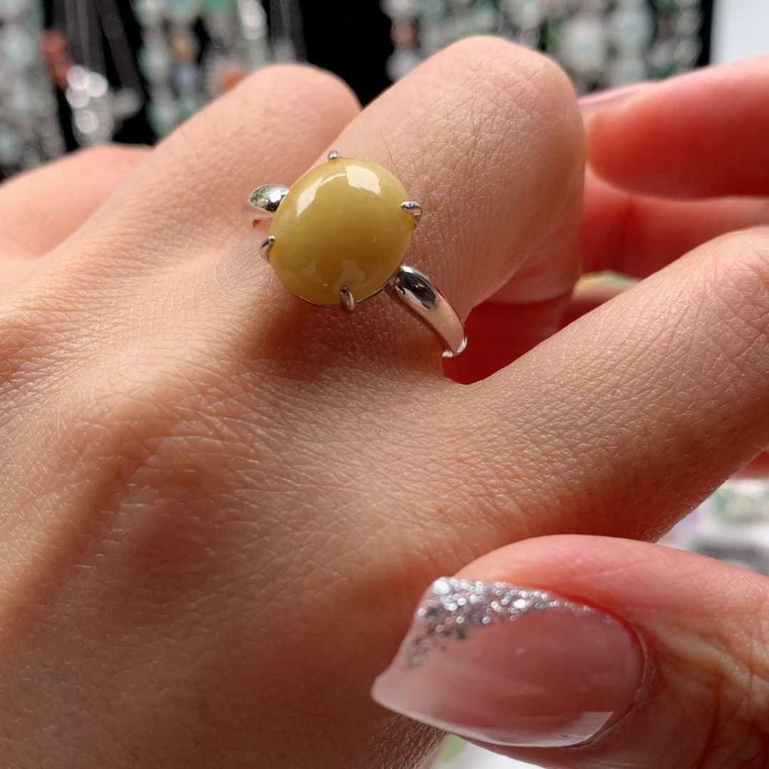 翡翠戒指银S925镶嵌23445