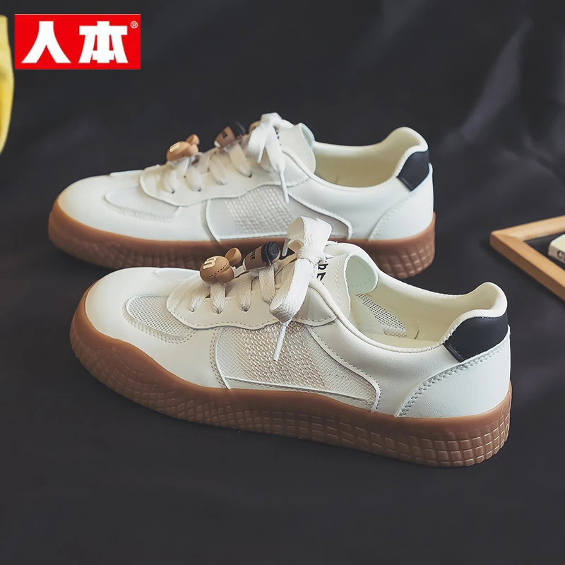 人本网面小白鞋女2025夏季新款镂空透气休闲运动鞋百搭薄款德训鞋