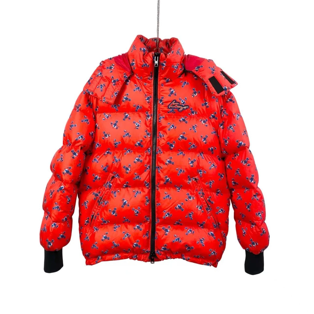 99新 KENZO/肯佐  AA1422 红色印花羽绒服 S码