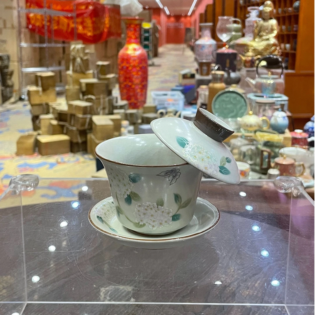 【闪购商品】汝窑绣球花悬停三才盖碗，381207