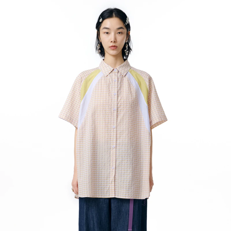 MOVEUP幻走2025夏季新款.FUN 插肩袖休闲中长款衬衫女325220418