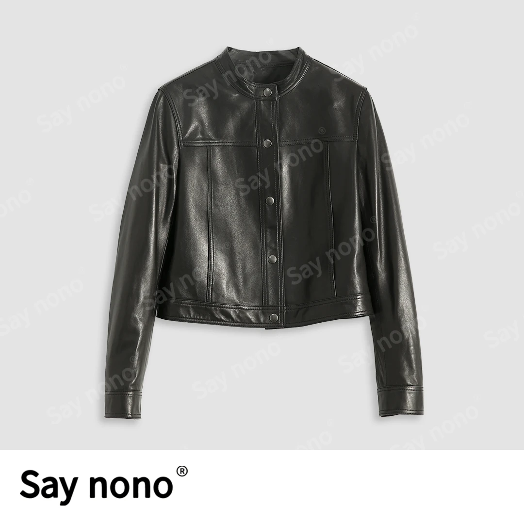 懒猫nono│Saynono＿半植轻腊工艺绵羊皮立领皮衣外套女/HYZ21071