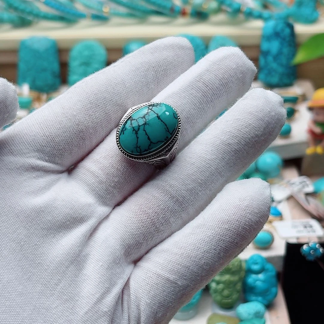 绿松石银S925镶嵌戒指