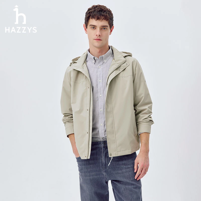 Hazzys哈吉斯男装春秋季纯色夹克男士时尚休闲外套