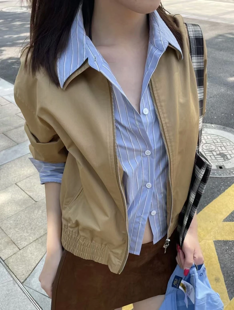 【呼呼哈嘿呀】RL假两件撞色纹短夹克