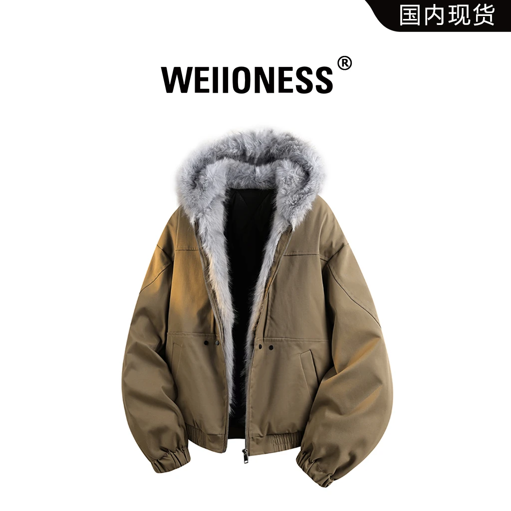 WEIIONESS美式休闲棉衣男冬季复古毛领座山雕外套高级感潮流男装