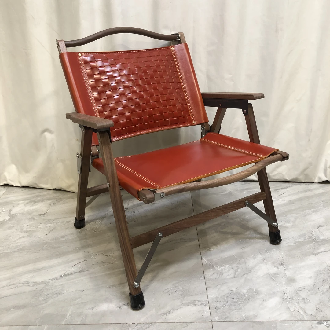 BORCH/博瑞奇头层牛皮真皮红色编织折叠椅（09111）