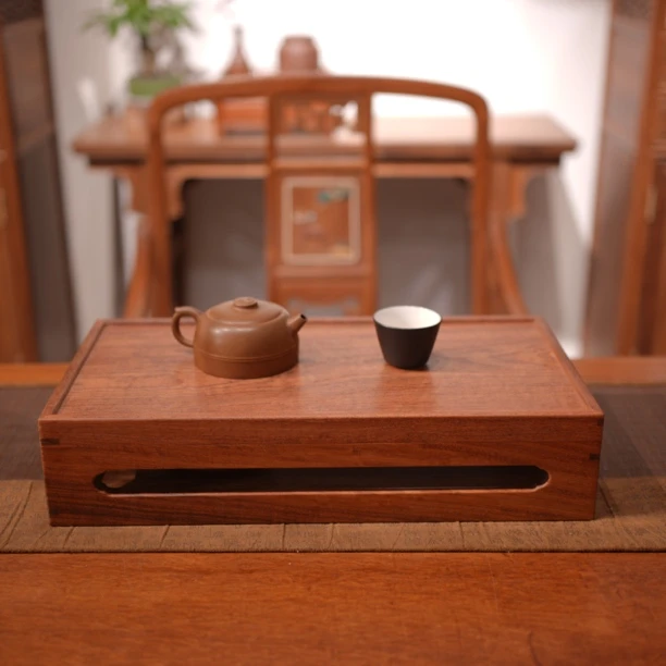 复古中式缅甸花梨干湿家用办公茶盘简约便捷收纳