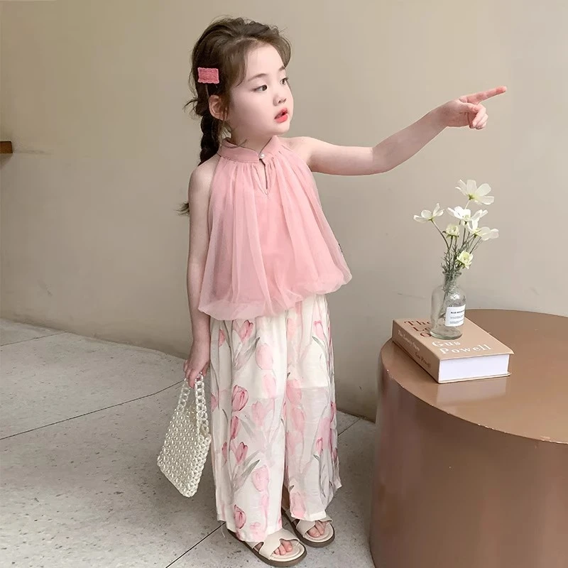 女童套装夏季2025新款洋气时髦儿童女宝宝超好看夏装阔腿裤两件套