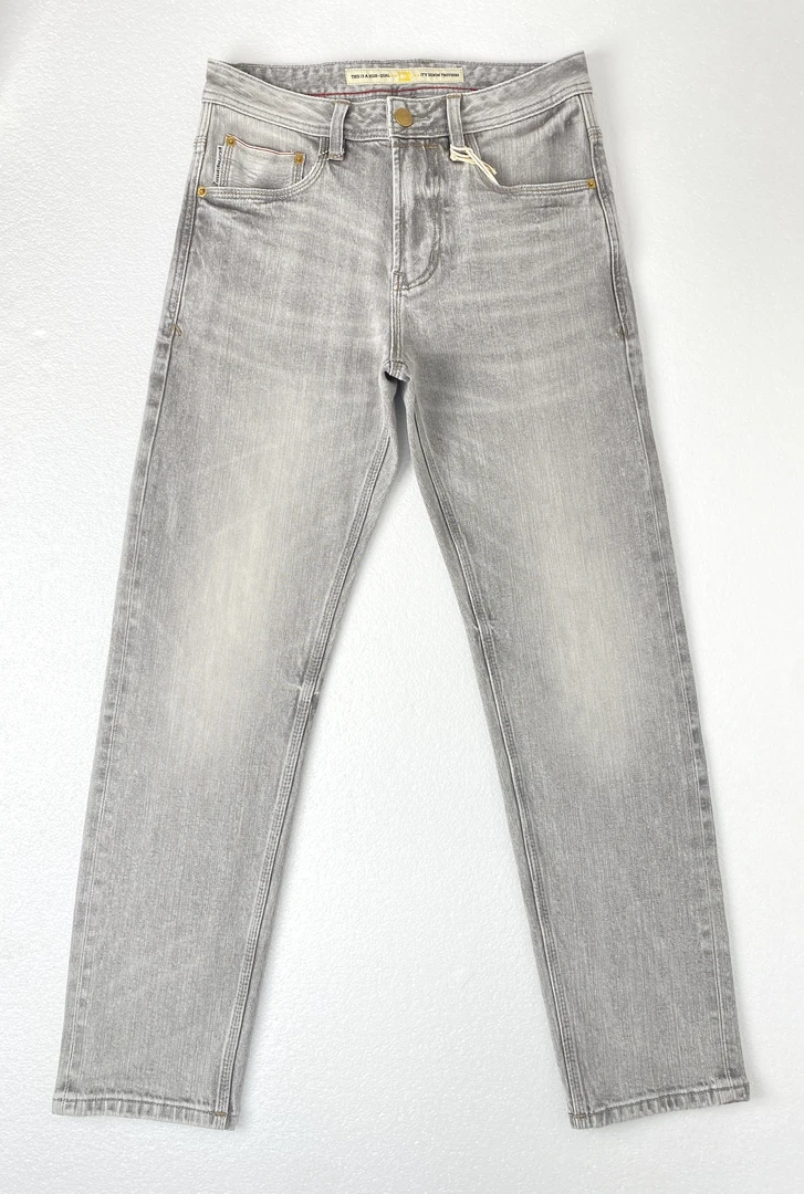 夏季烟灰赤耳丹宁款时尚百搭重工复古潮流直筒水洗男士牛仔裤975