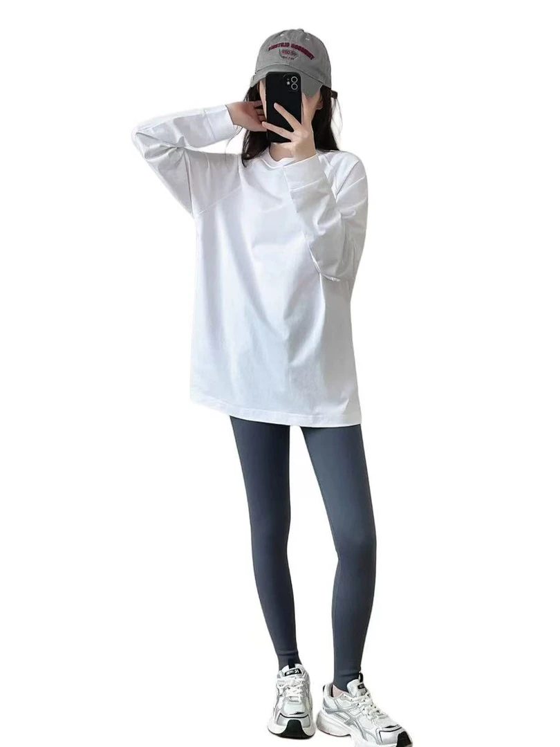 长袖插肩宽松中长遮屁股叠穿内搭外穿打底T恤-插肩T