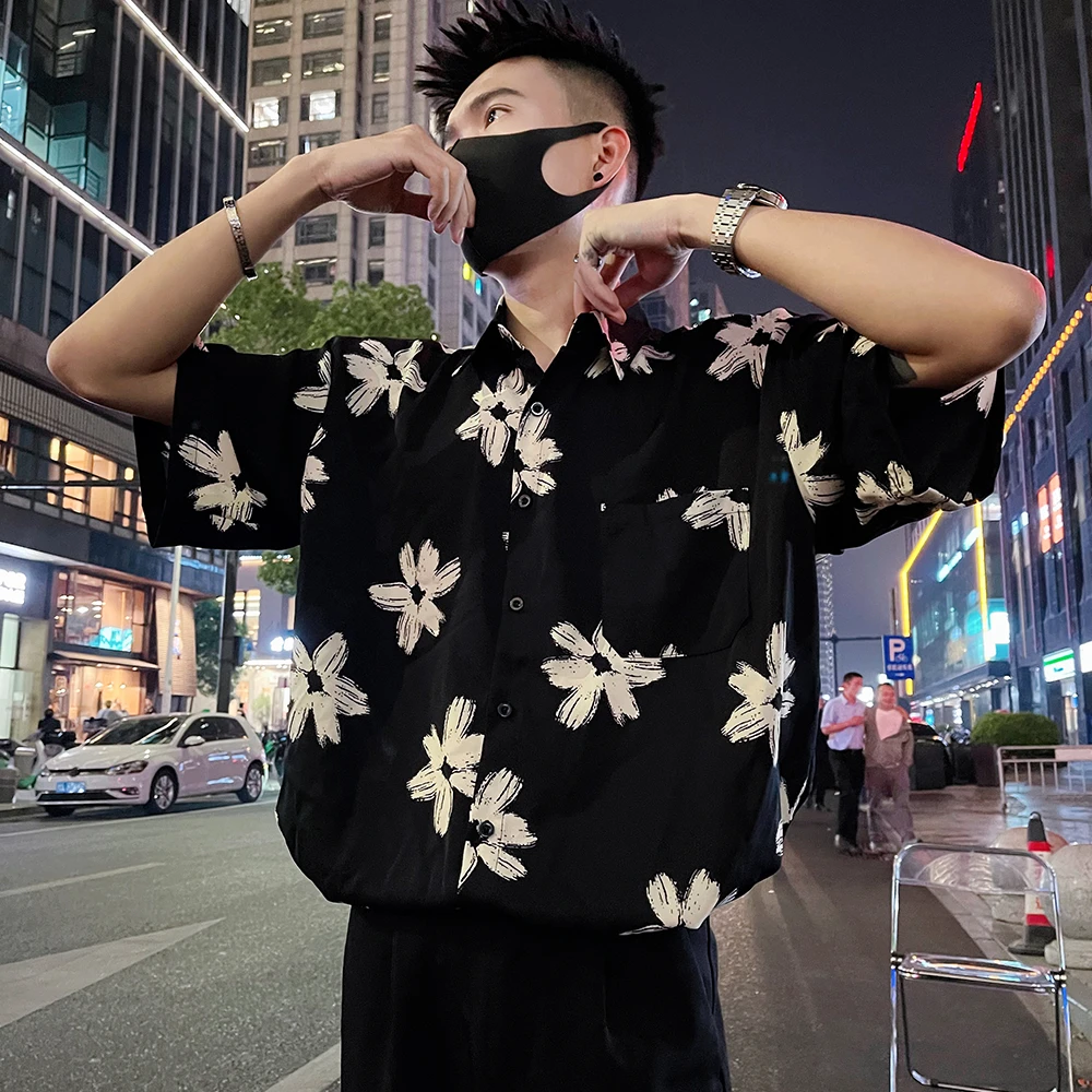 花衬衫薄款男士短袖衬衣夏季新款高级感男生上衣痞帅夏天男装衣服