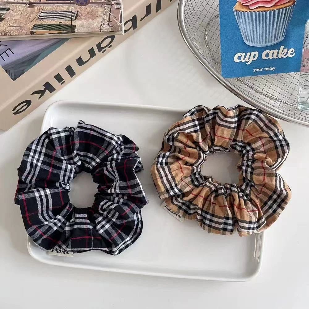 新款韩版复古英伦风格纹大肠褶皱发圈高级感发绳扎头发头绳发饰