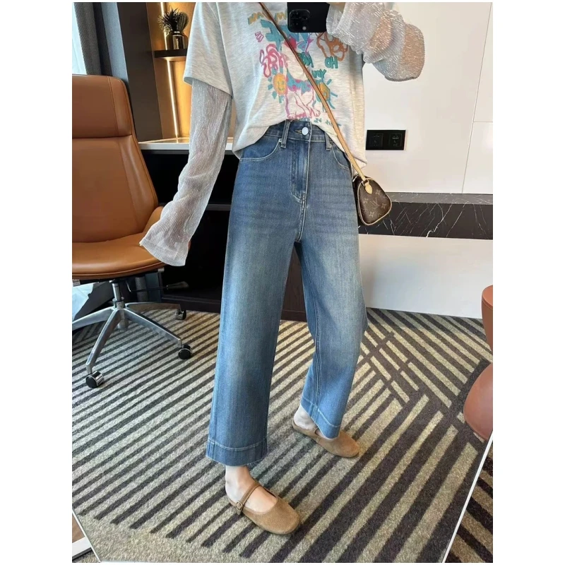 早秋神款~小个子高腰弹力九分显瘦女款裤直筒复古百搭宽松牛仔裤