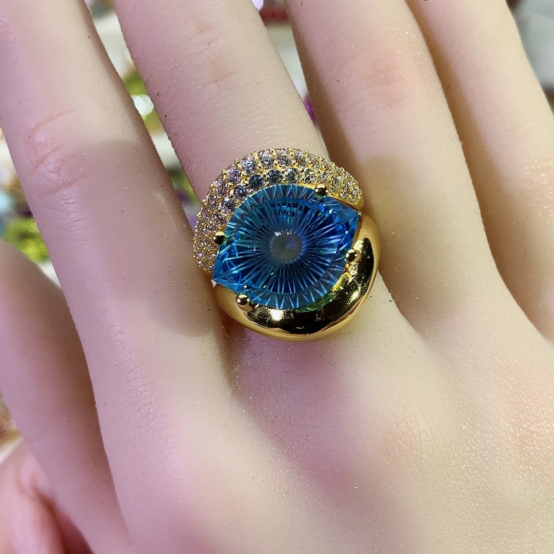 托帕石戒指银S925镶嵌