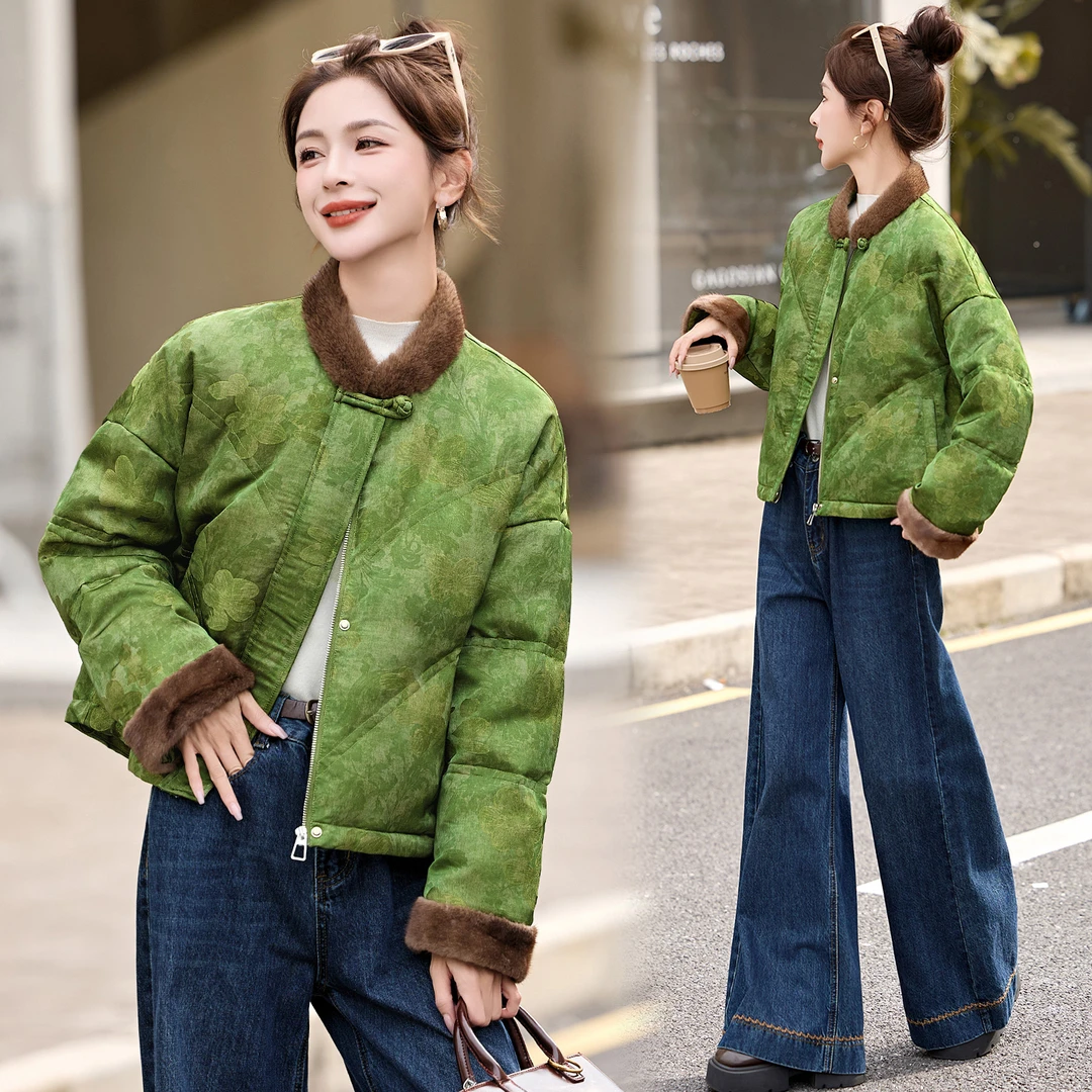 新中式国风羽绒服女冬季小个子高级感复古提花加厚保暖白鸭绒外套