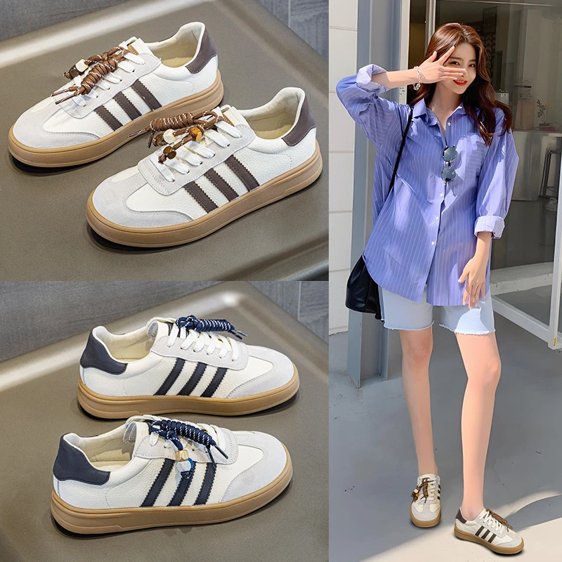 真皮复古德训鞋女2025春秋季新款大码小白鞋女厚底百搭休闲阿甘鞋