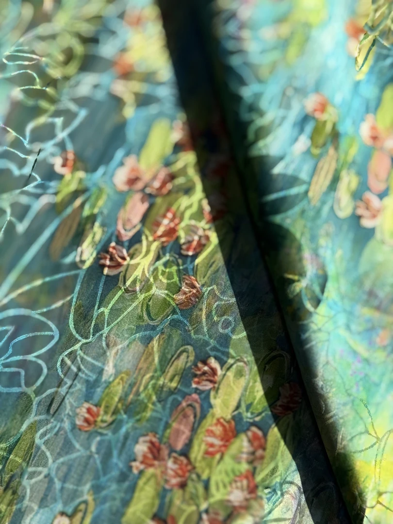 【锦鲤牡丹】100%人丝提花新中式国风服装面料旗袍奥黛连衣裙面料
