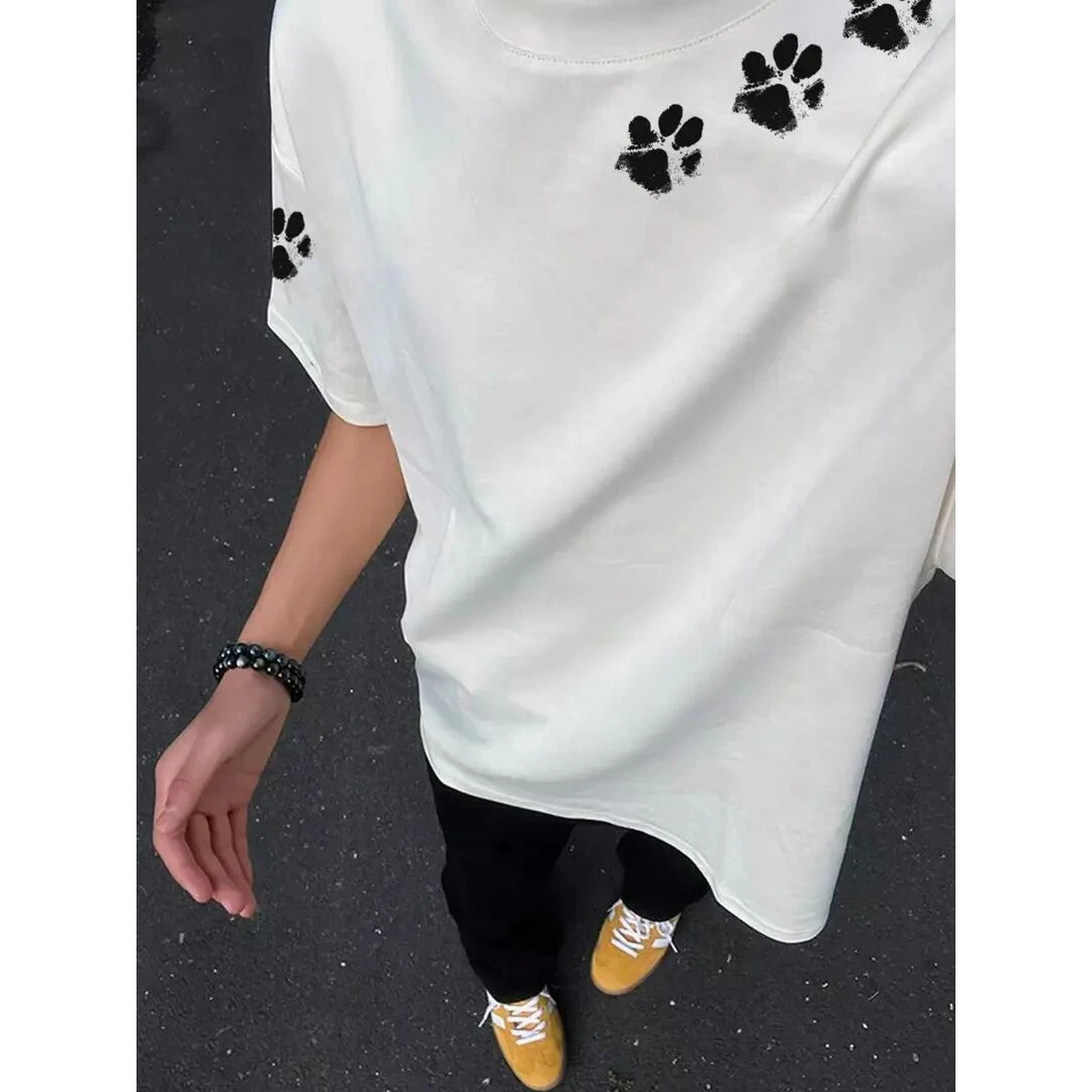 【品牌正品】猫爪设计小众短袖男宽松潮流美式复古T恤街头潮牌上衣