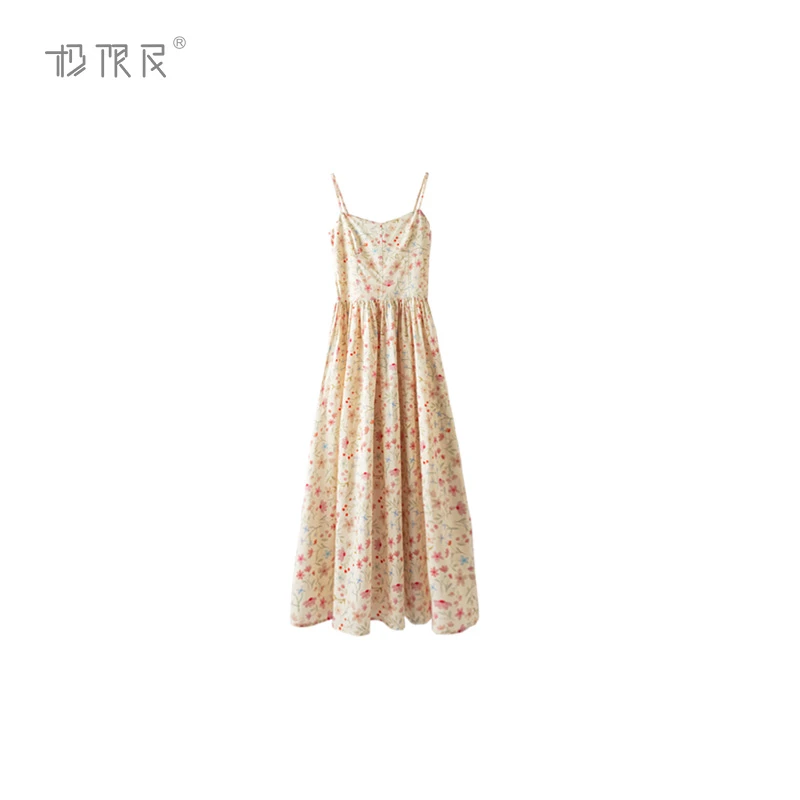 极限民《午后花园》春夏季欧若风甜美碎花吊带裙F5101Y1502