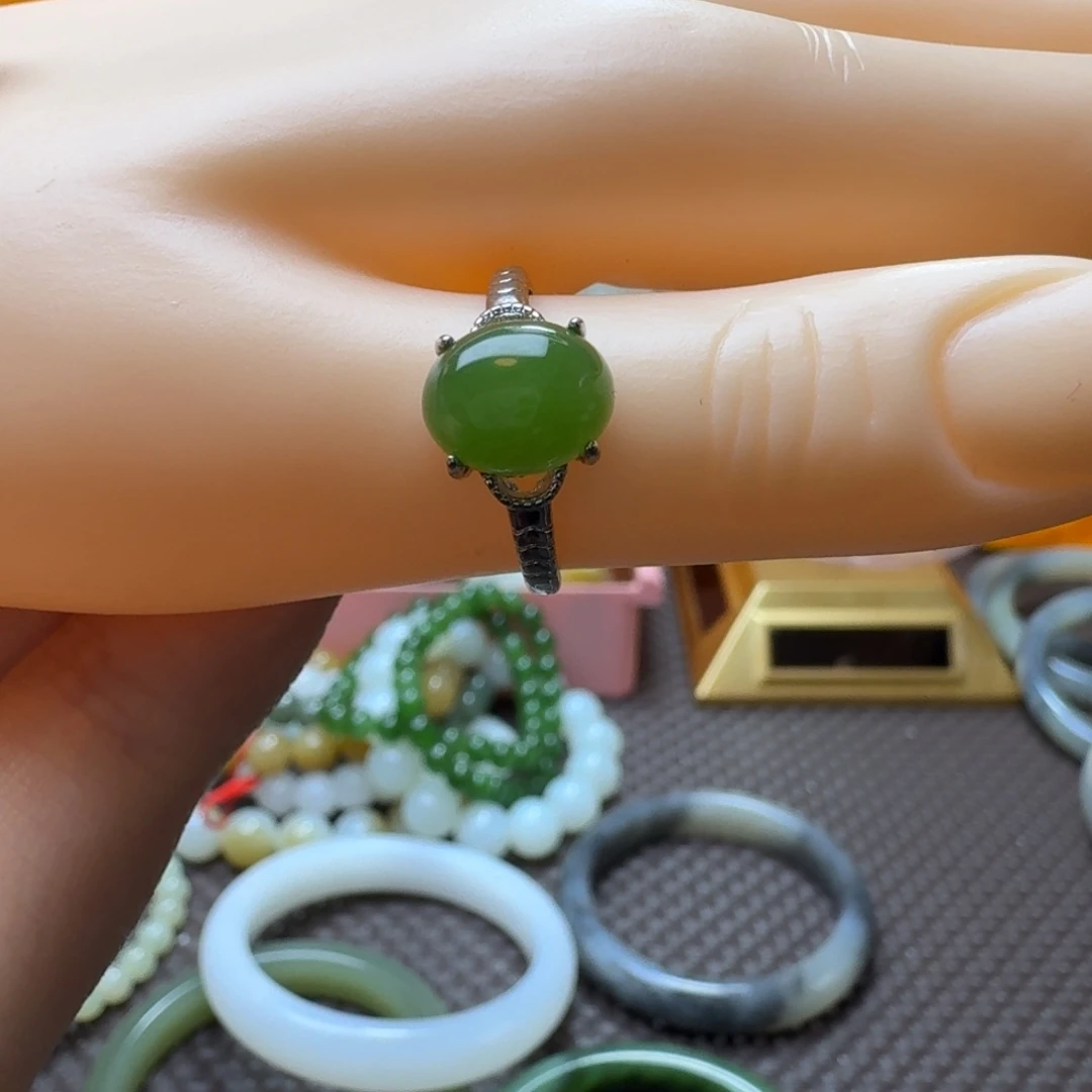 和田玉银S925镶嵌戒指