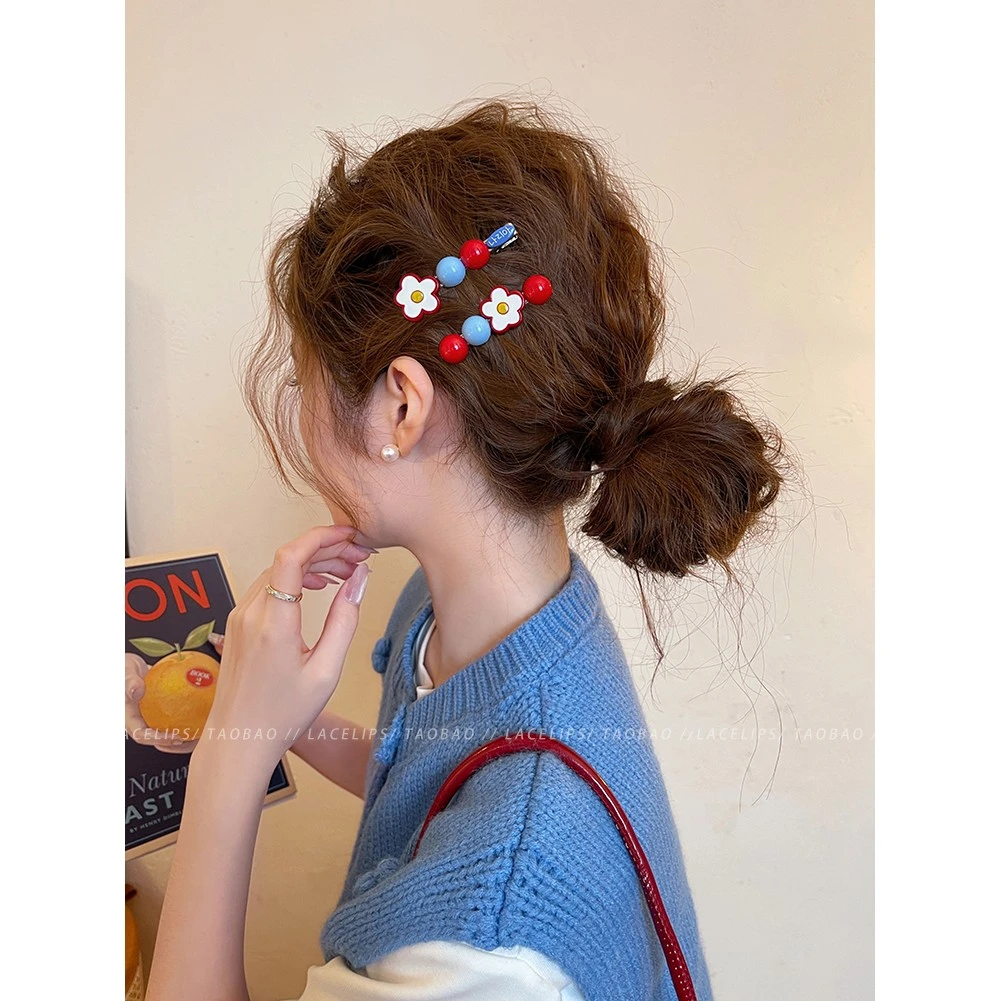 冰糖山楂~花朵发夹女边夹甜美前额发卡一字刘海夹子头饰2025新款