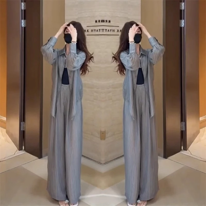 时尚套装女2025春夏新款时髦洋气薄款高级感衬衫阔腿裤气质两件套