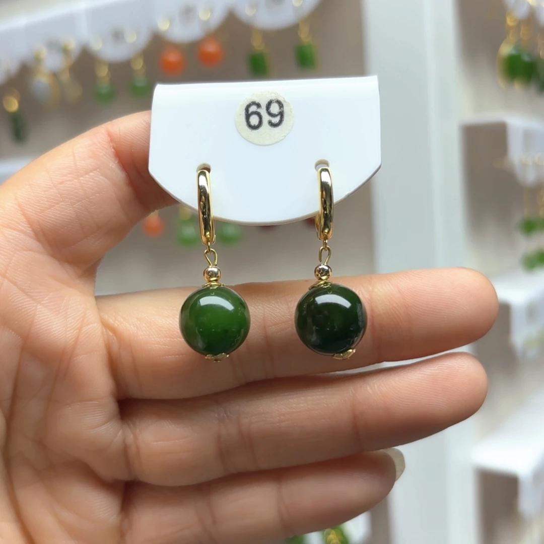 和田玉耳饰银S925镶嵌放漏款