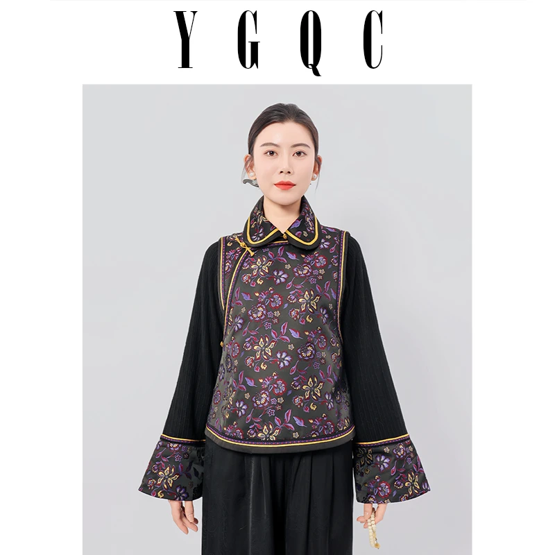 【岳光倾城】D10早春新款传统新中式高端手工刺绣短款翻领打底衫